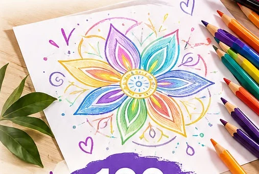 Dibujo terapéutico con colores y motivos florales