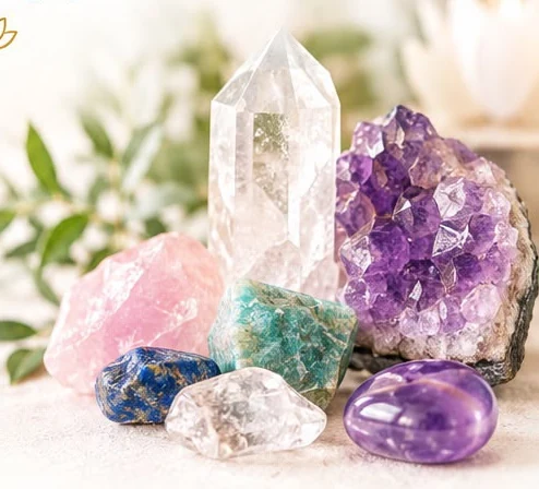 Conjunto de cristales sobre fondo claro